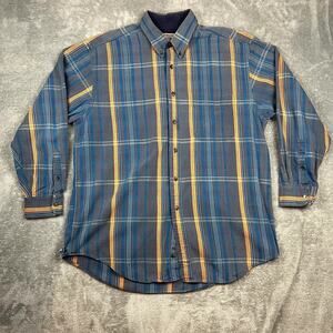 Vintage Adirondack Plaid Button‎ Down Flannel Shirt Mens XL Blue Outdoor Patina